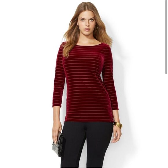 Lauren Ralph Lauren Velvet Striped Top 1X - Picture 2 of 7